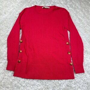 LOFT Sweater XS Petites Red Button-Accent Long Sleeve Knit Classic Work Career